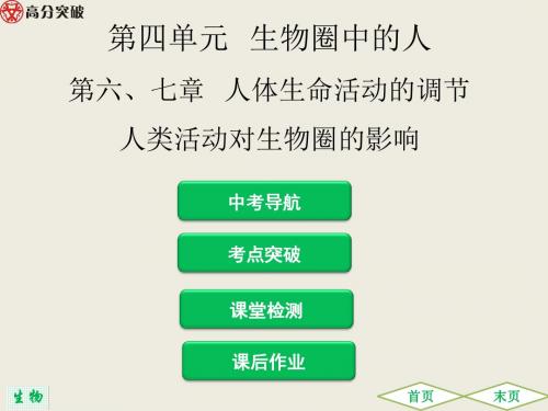 2019中考生物总复习 第四单元 生物圈中的人第六、七章   人体生命活动的调节    人类活动对生物圈的影响