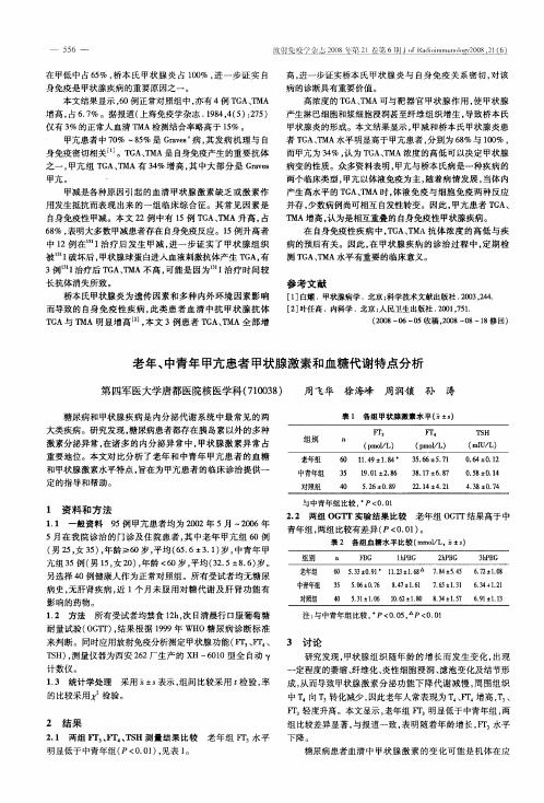 老年、中青年甲亢患者甲状腺激素和血糖代谢特点分析