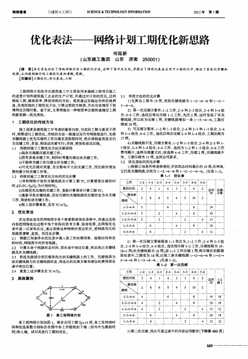 优化表法—一网络计划工期优化新思路