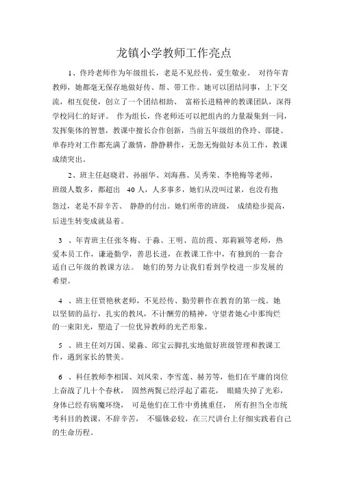 龙镇小学教师工作亮点