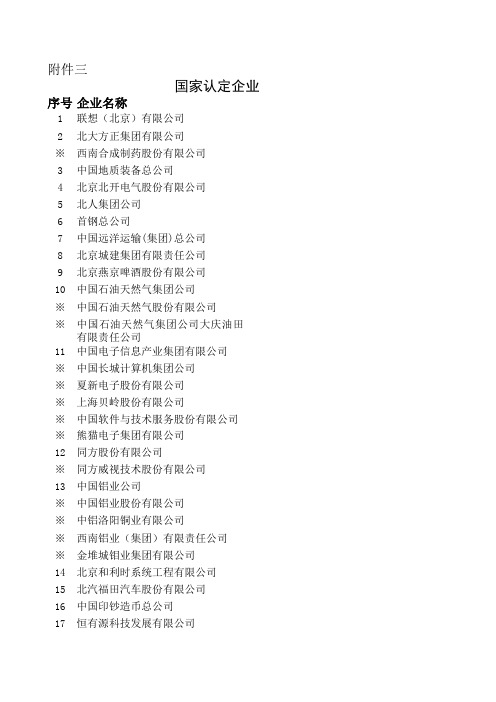 国家级企业技术中心名单