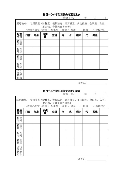 杨园中心小学门卫保安巡逻记录表