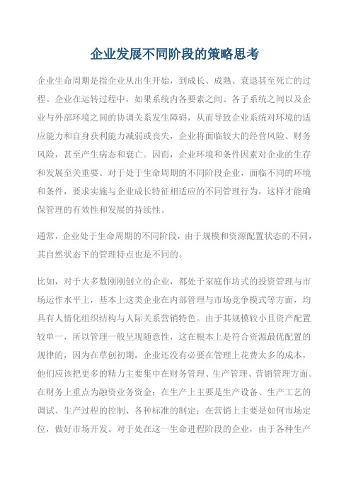 企业发展不同阶段的策略思考