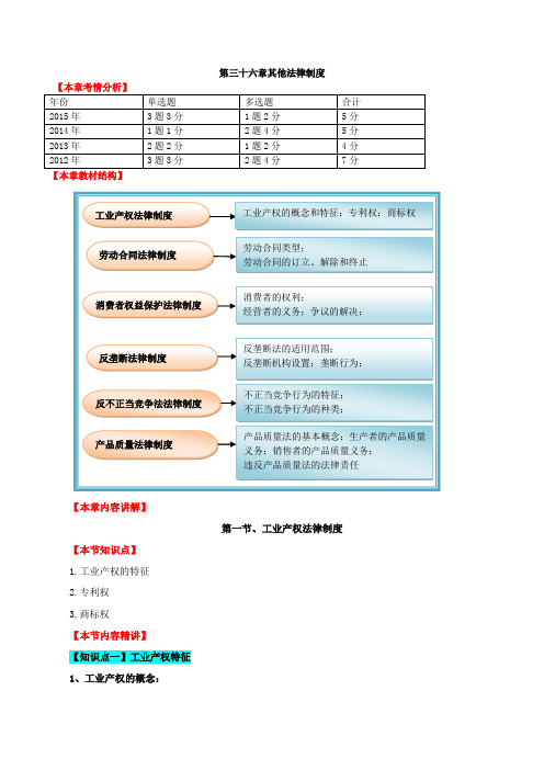 中级经济师-经济基础、第三十六章其他法律制度-第一节：工业产权法律制度