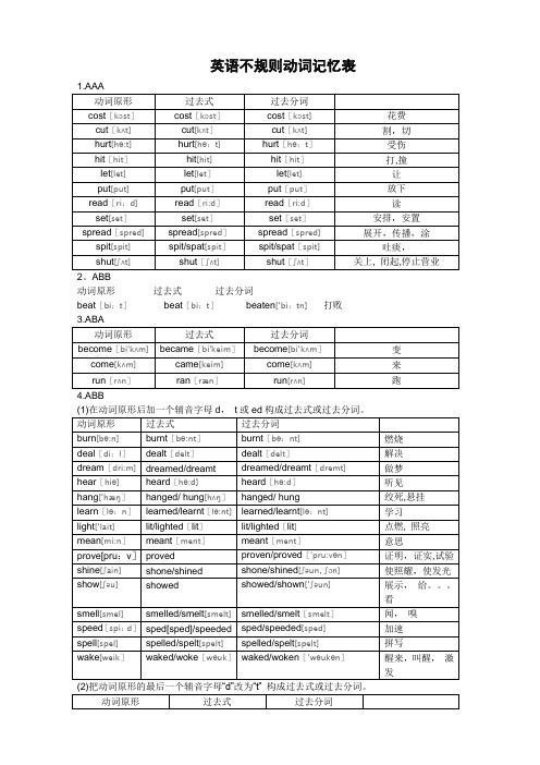 初中不规则动词表附音标