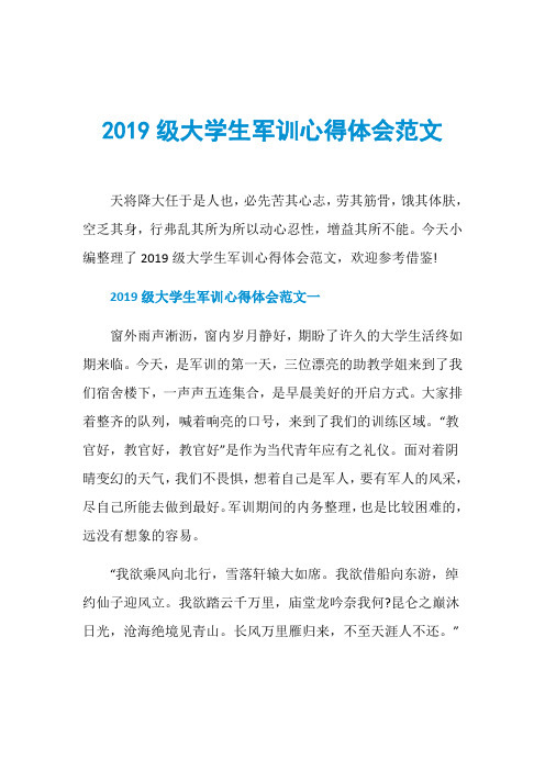 2019级大学生军训心得体会范文