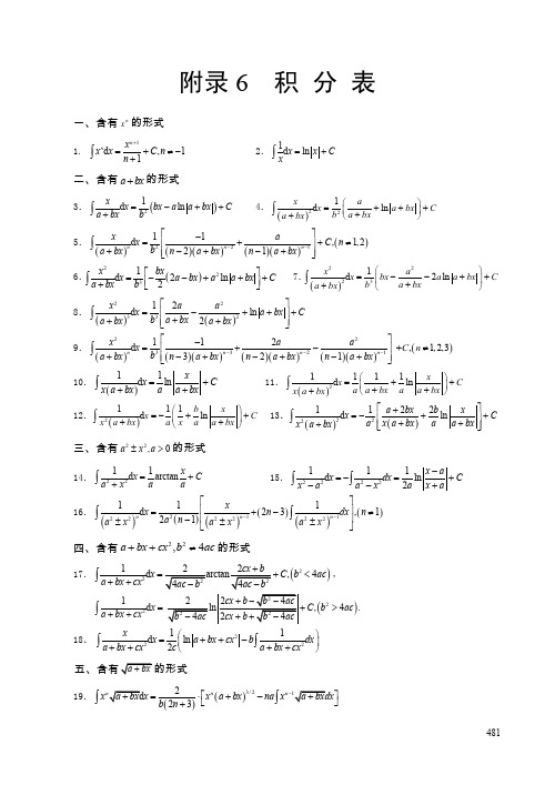 《高等数学》附录6（积分表）