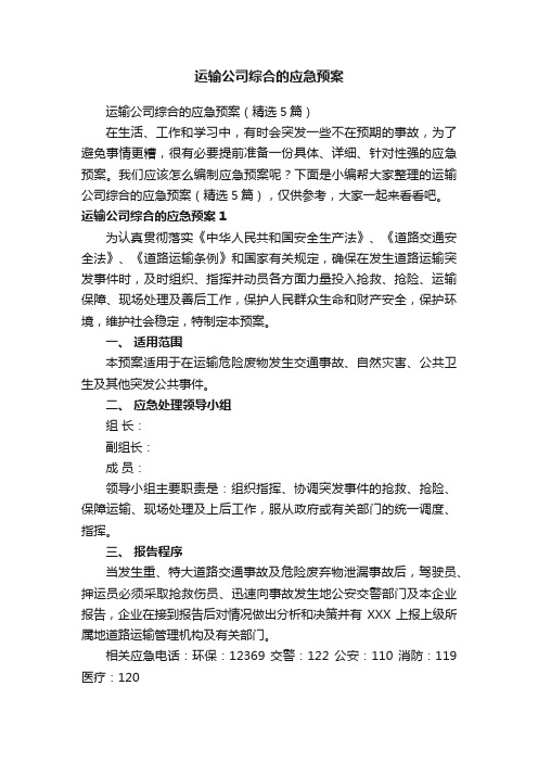 运输公司综合的应急预案（精选5篇）