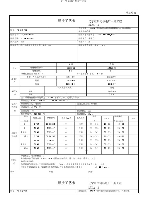 P22管道焊口焊接工艺卡