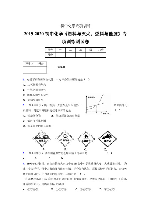 2019-2020学年初中化学《燃料与灭火,燃料与能源》专项训练模拟测试(含答案) (167)