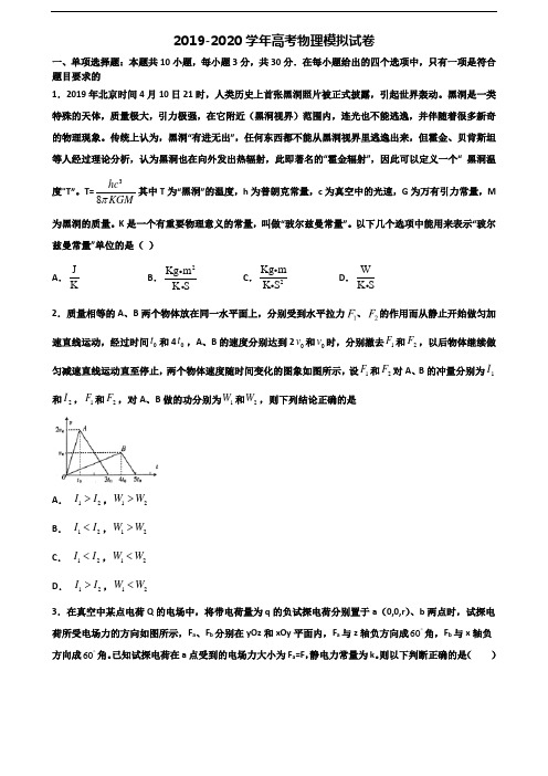 北京市海淀区2019-2020学年高考物理经典试题