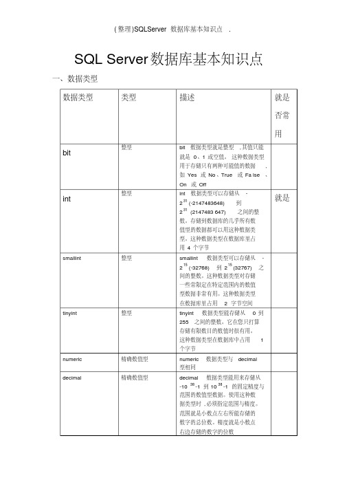 sqlserver数据库基本知识点