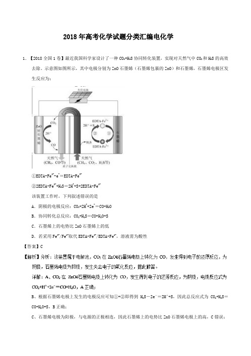 2018年高考化学试题分类汇编原电池、电解池