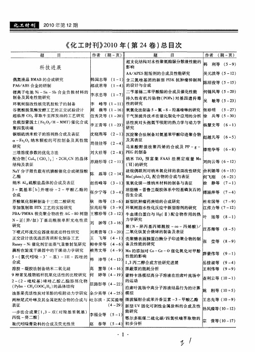 《化工时刊》2010年(第24卷)总目次