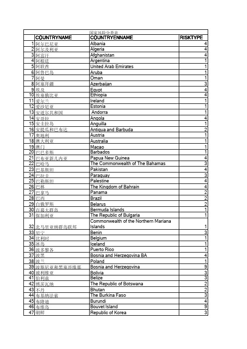 国家风险分类表