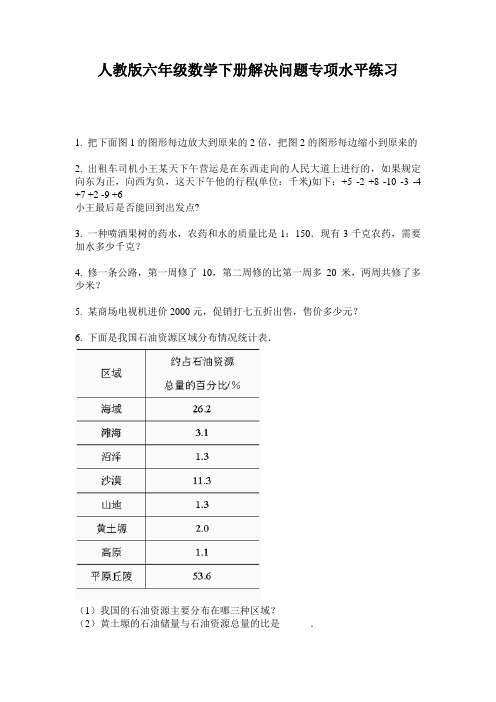 人教版六年级数学下册解决问题专项水平练习