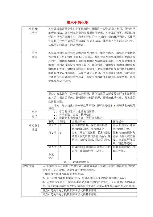 鲁教版(五四制)九年级化学全册第三单元海水中的化学第一节海洋化学资源教案1