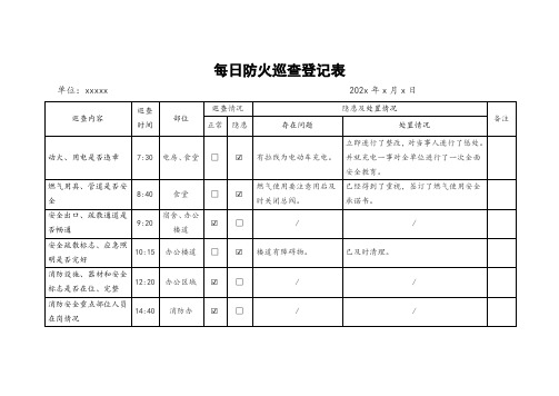 每日防火巡查登记表