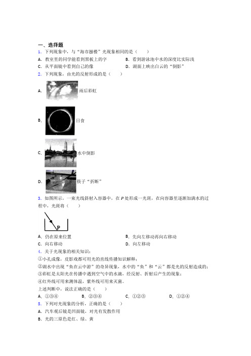 上海同济大学附属存志学校八年级物理上册第四章《光现象》复习题(专题培优)