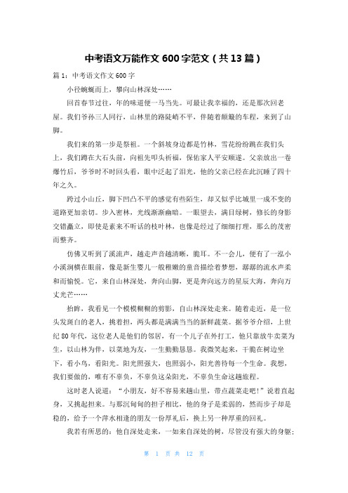 中考语文万能作文600字范文(共13篇)