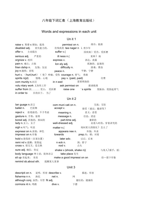 牛津英语八年级下单词表上海教育出版社