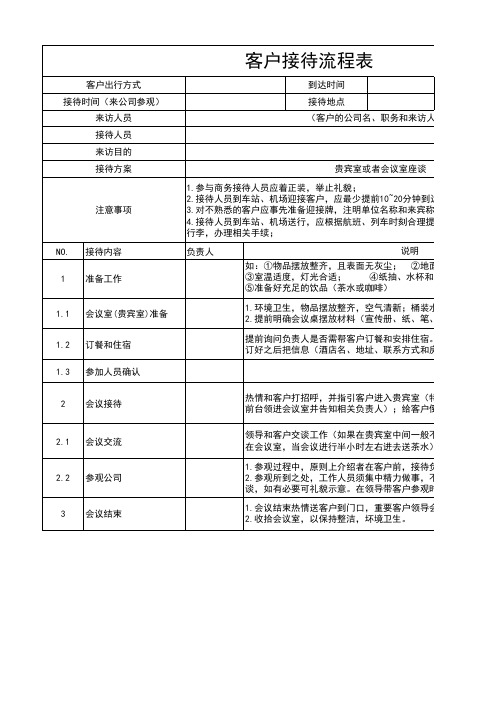 客户接待流程表