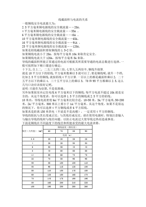 导线截面积与电流的关系