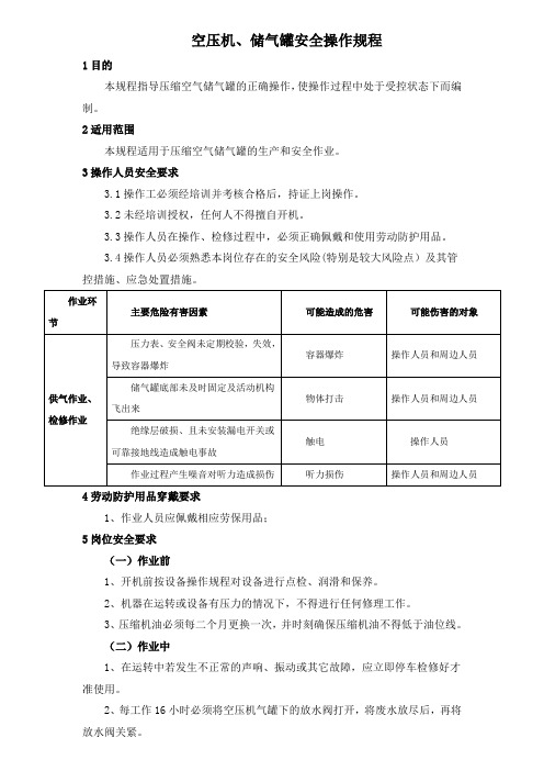 空压机、储气罐安全操作规程