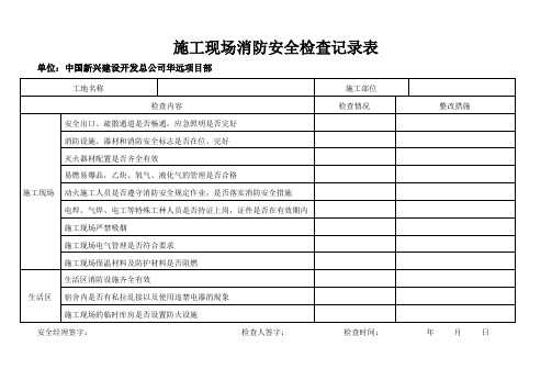 施工现场消防安全检查记录表