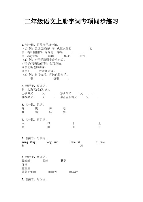 二年级语文上册字词专项同步练习