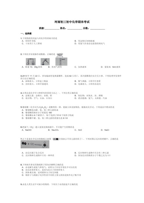 河南初三初中化学期末考试带答案解析
