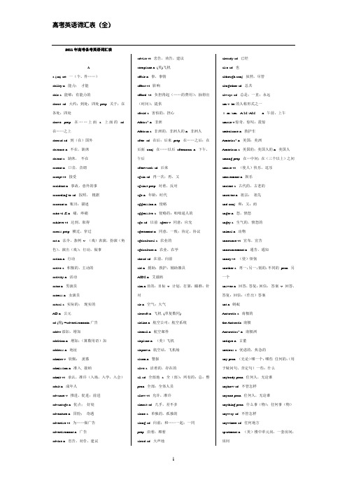 2011年高考英语词汇表(高考必备)免费