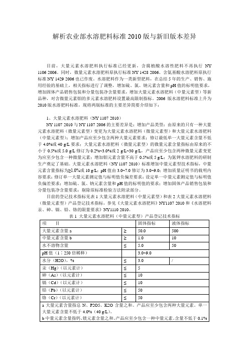 解析农业部水溶肥料标准2010版与新旧版本差异