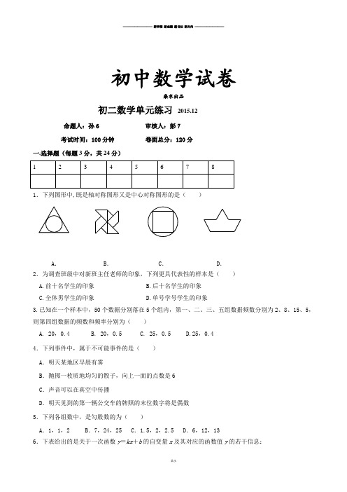 苏科版八年级数学上册 初二单元练习 .12.docx