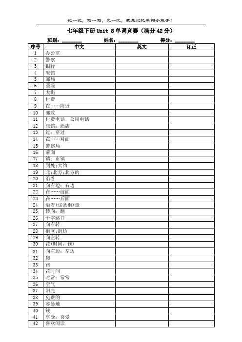 新目标(Goforit)版七年级下册英语单词竞赛Unit8(含答案)