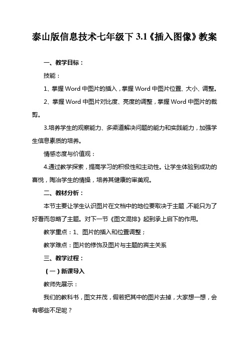 泰山版信息技术七年级下3.1《插入图像》  教案