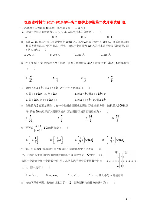 江西省樟树市高二数学上学期第二次月考试题 理