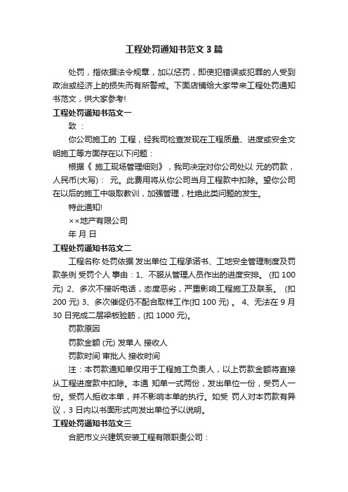 工程处罚通知书范文3篇