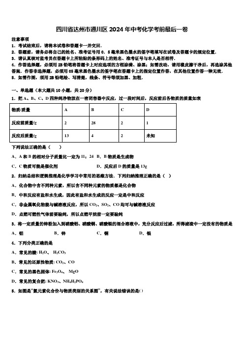 四川省达州市通川区2024届中考化学考前最后一卷含解析