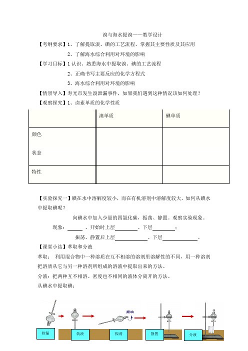 高中化学_海水中的化学元素——溴与海水提溴教学设计学情分析教材分析课后反思