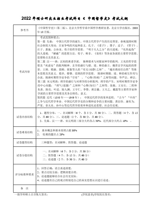 杭州师范大学2022年《711中国哲学史》考研专业课考试大纲