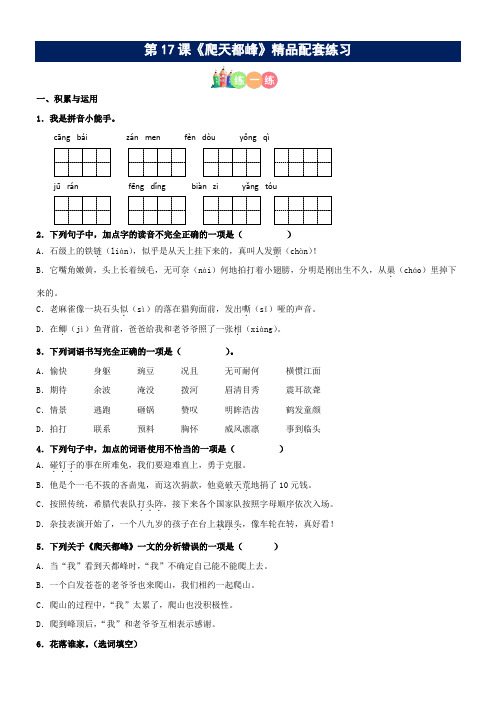 第17课《爬天都峰》精品配套练习(基础+阅读)-部编版语文四年级上册