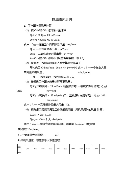 采掘风量计算标准