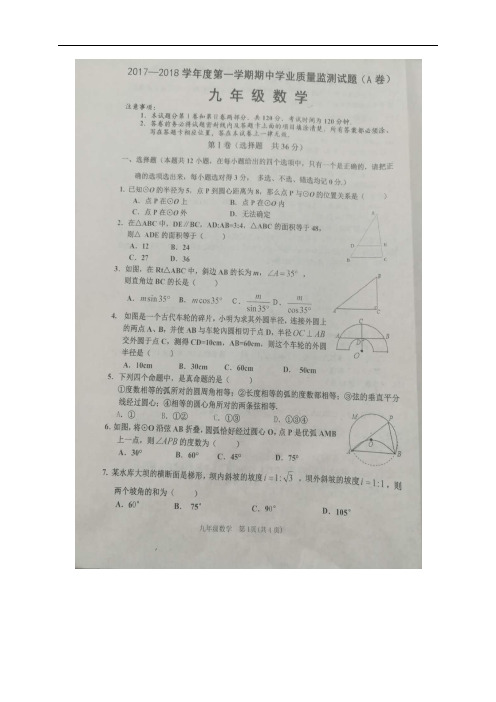 山东省潍坊市昌乐县九年级数学上学期期中试题(扫描版) 新人教版