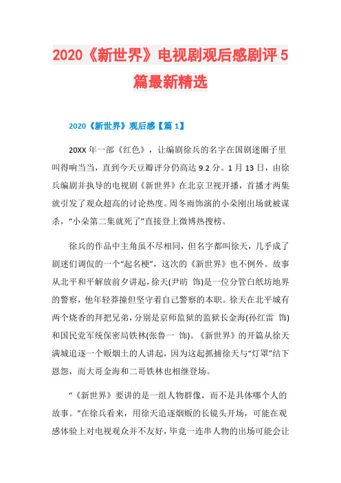 2020《新世界》电视剧观后感剧评5篇最新精选