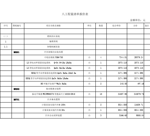 煤矿设备报价表