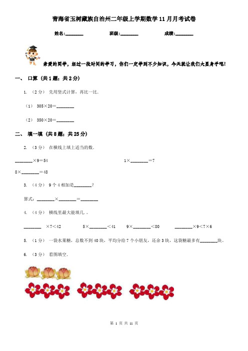 青海省玉树藏族自治州二年级上学期数学11月月考试卷