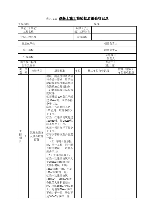 5.12.10 混凝土施工检验批质量验收记录