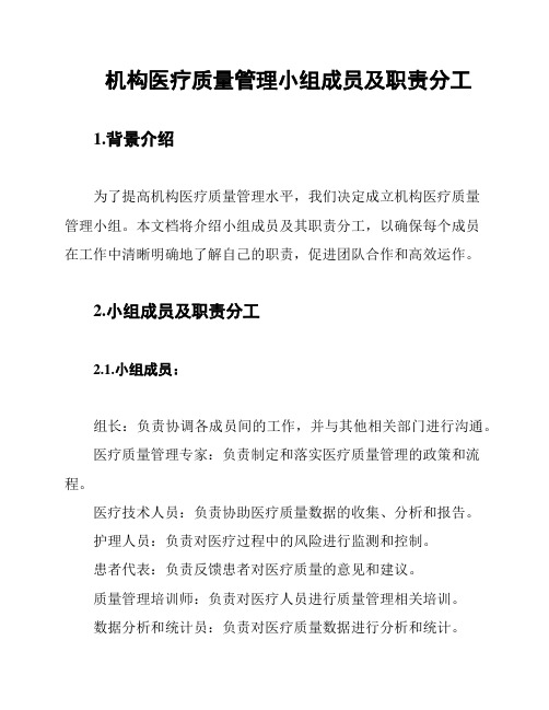 机构医疗质量管理小组成员及职责分工