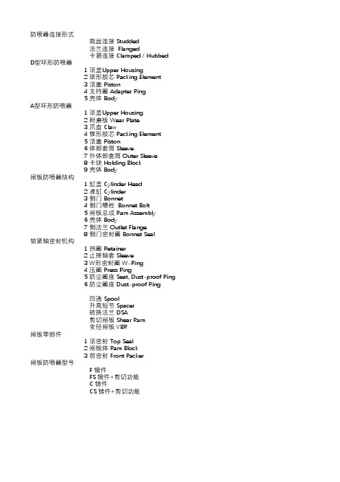 防喷器部件中英文